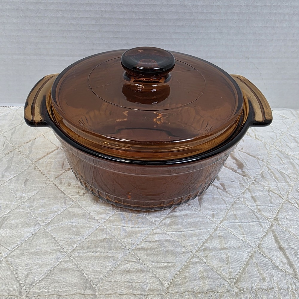 Vintage Anchor Hocking Fire King 1 Qt. Amber Glass Casserole Dish With Lid